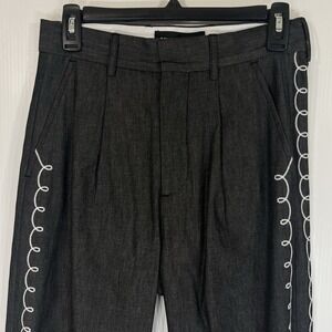 DOUBLE RAINBOUU Embroidered Western Straight Pants Size Small Gray White Cotton